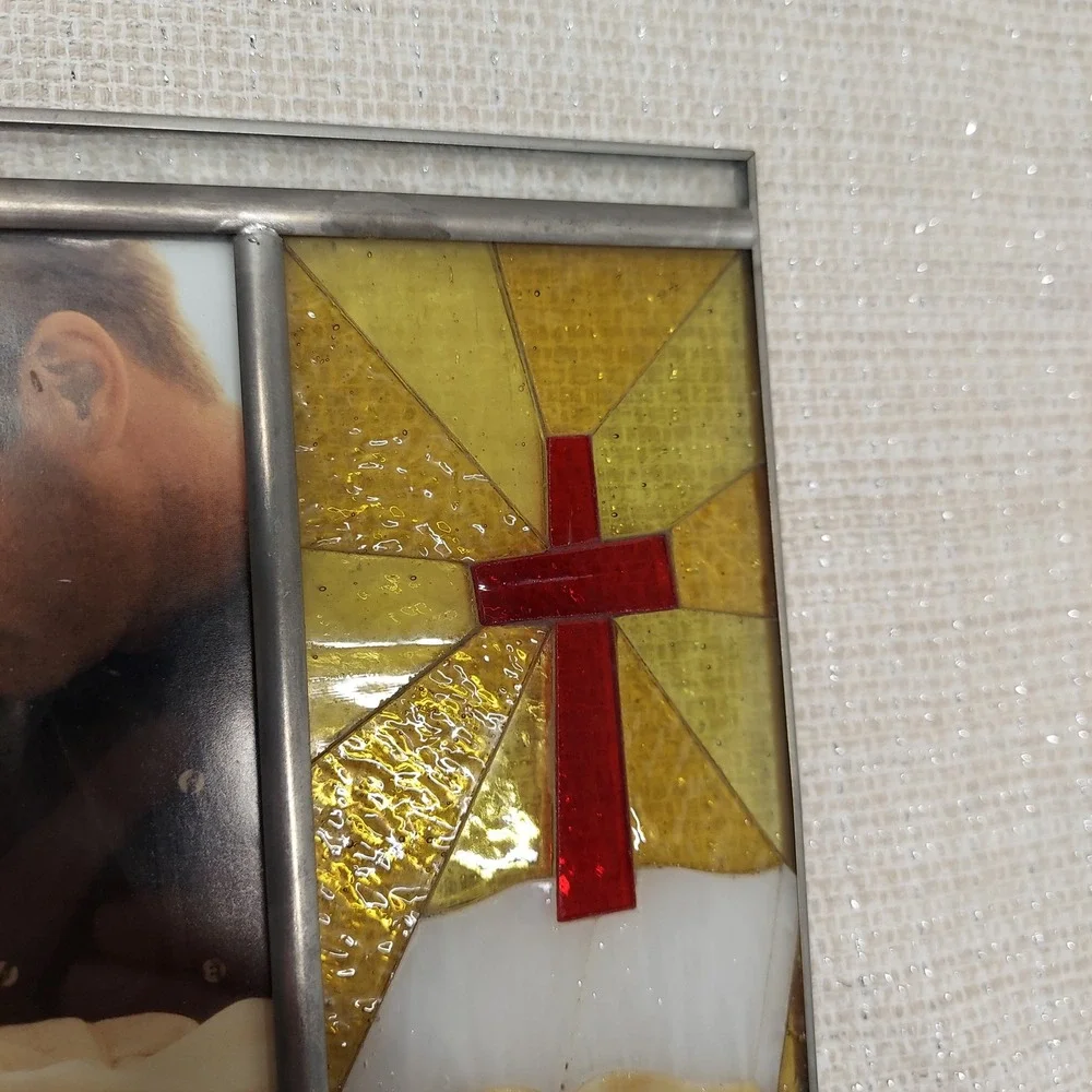 Burnes of Boston Stained Glass Cross‎ Bible Picture Frame 4x6 Religious Decor